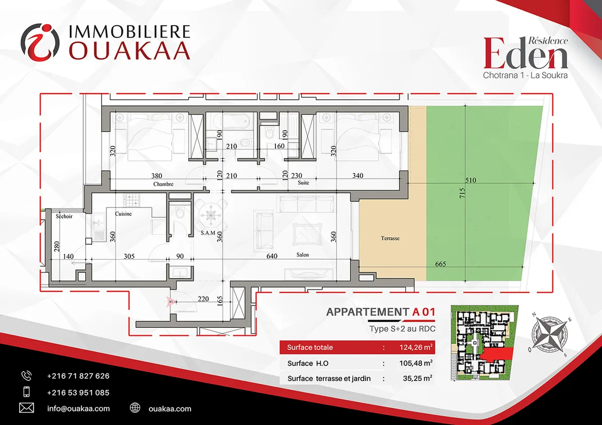 Plan détaillé de l'appartement A01 de la résidence EDEN