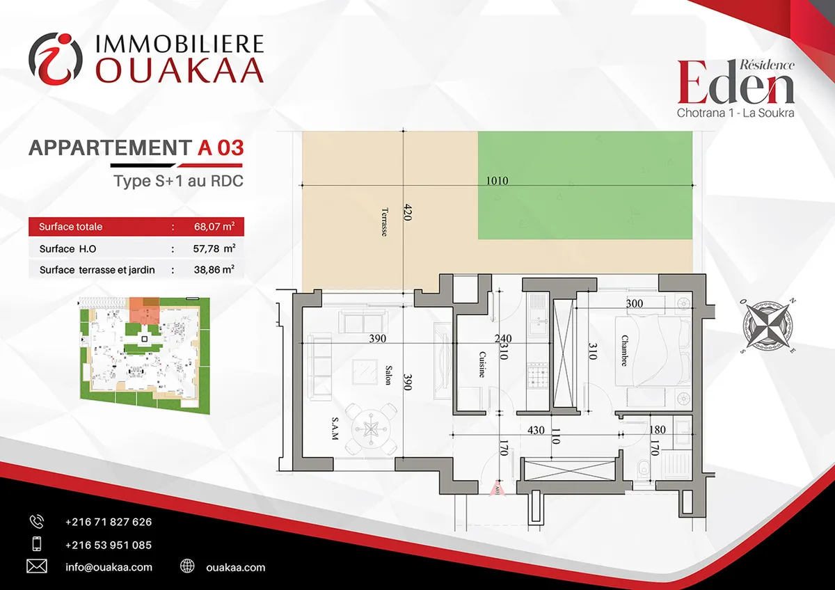 Plan détaillé de l'appartement A03 de la résidence EDEN