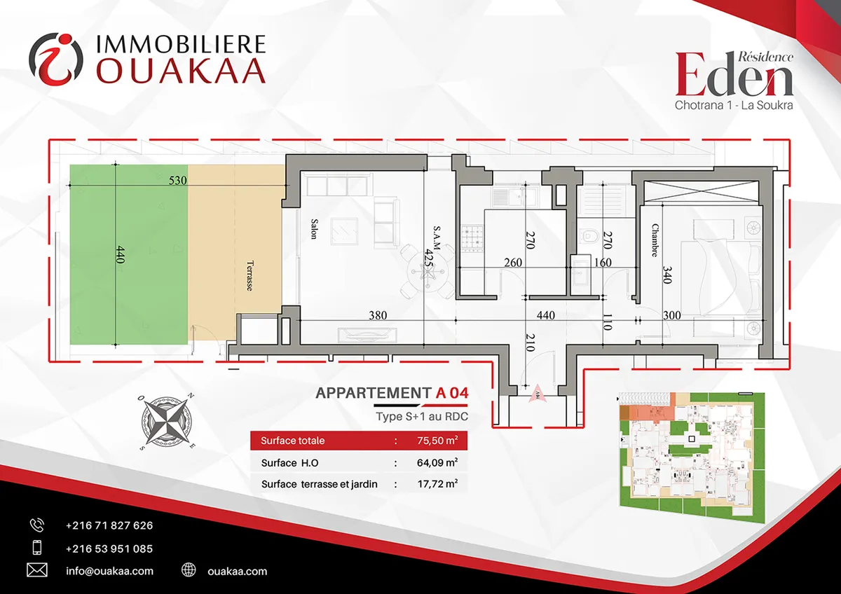 Plan détaillé de l'appartement A04 de la résidence EDEN