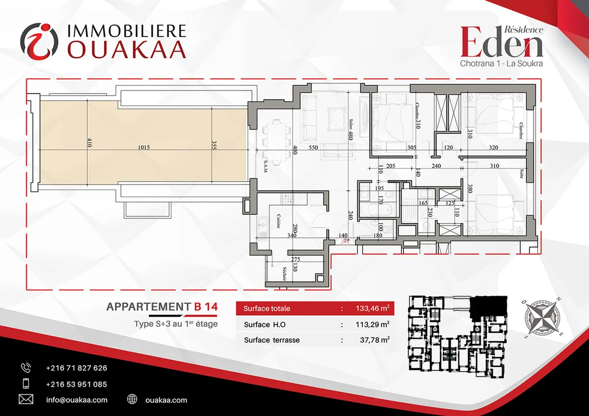 Plan détaillé de l'appartement B14 de la résidence EDEN