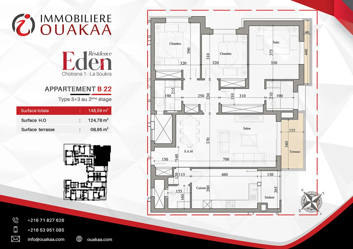 Plan détaillé de l'appartement B22 de la résidence EDEN