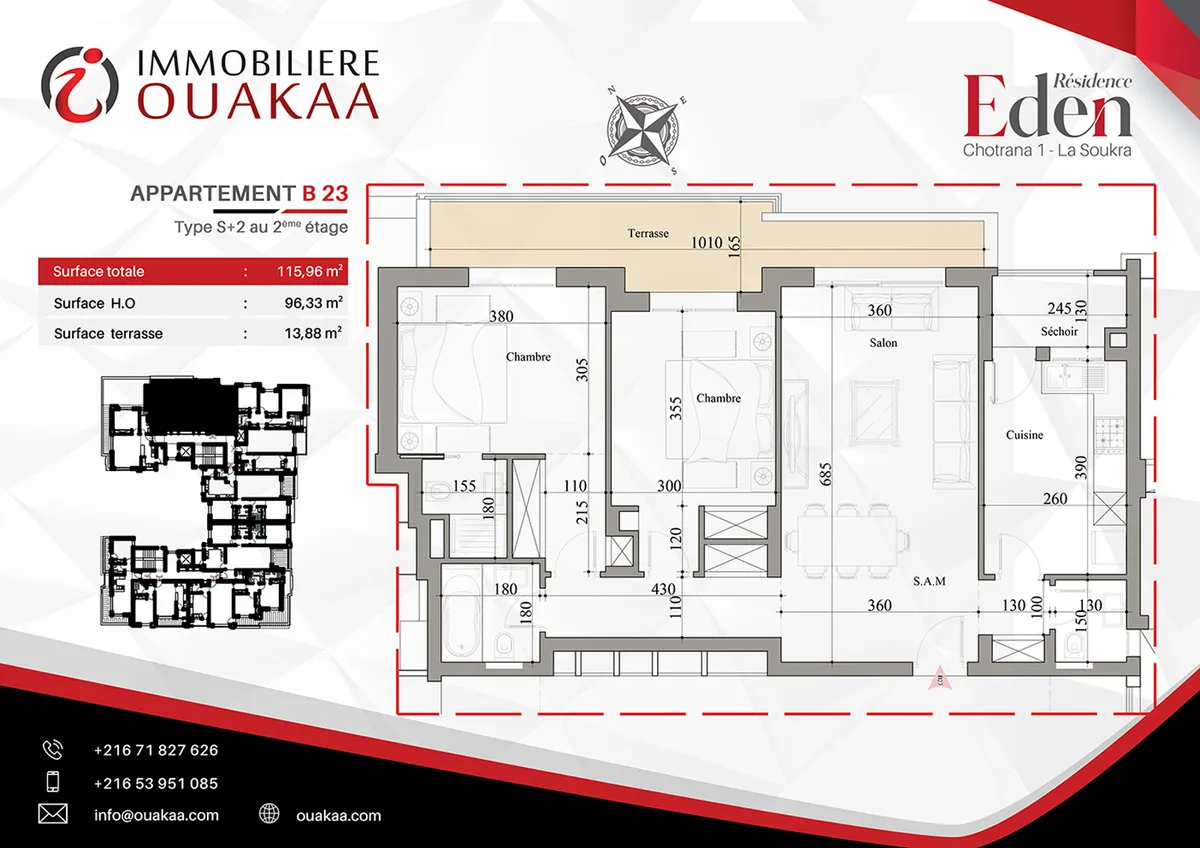 Plan détaillé de l'appartement B23 de la résidence EDEN